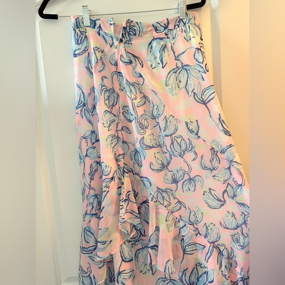 LILLY PULITZER CHASING TAIL BLUE FISH PINK WRAP SKIRT - Picture 5 of 8